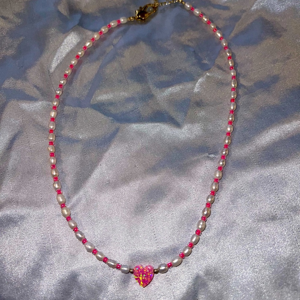 Audrey Limoges Pink Opal Heart Necklace